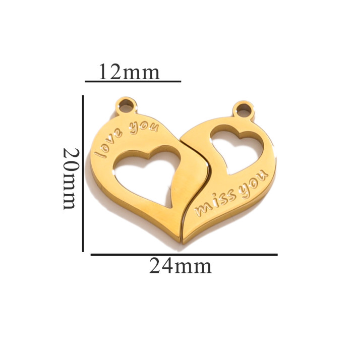 Personalized Fashion Cute DIY Jewelry Accessories 18K Gold Plated Stainless Steel Valentine's Day Couple Jewelry Pend...