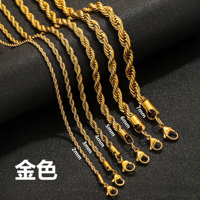 European and American Style Stainless Steel Braided Chain Titanium Steel Twisted Necklace Chain Fashion Jewelry Hip Hop Punk Chain