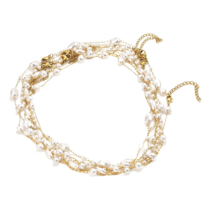 European and American INS Style Stainless Steel Pearl Necklace Bracelet for Women, Light Luxury Niche Versatile DIY Jewelry Accessories Wholesale