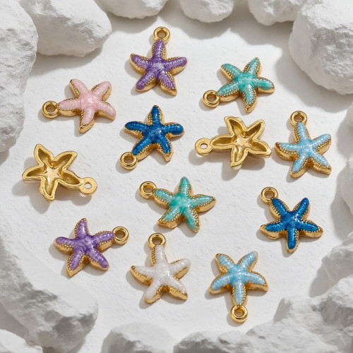 Stainless Steel Cross-Border Ocean Series Oil-Drip Small Starfish Pendant DIY Bracelet Necklace Keychain Wholesale