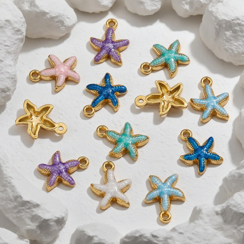 Stainless Steel Cross-Border Ocean Series Oil-Drip Small Starfish Pendant DIY Bracelet Necklace Keychain Wholesale