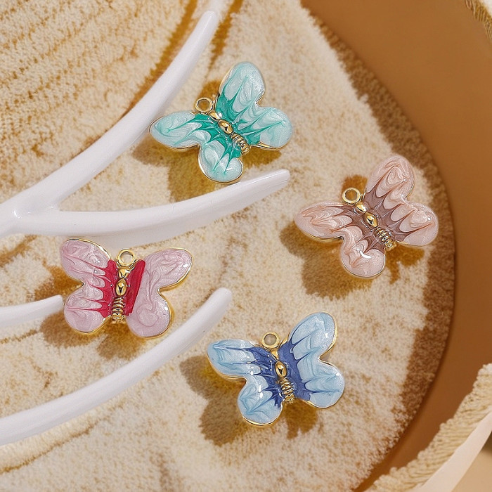 Stainless Steel Cartoon Butterfly Pattern Cartoon Pendant Oil Drop Enamel Bag DIY Jewelry Accessories Vacuum Gold Pla...
