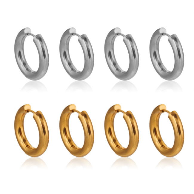 European and American Style Earrings Stainless Steel Ear Clips Titanium Steel Exaggerated Ins Style Thick Line Vacuum Round Large Hoop Circle Ear Clips Ear Jewelry