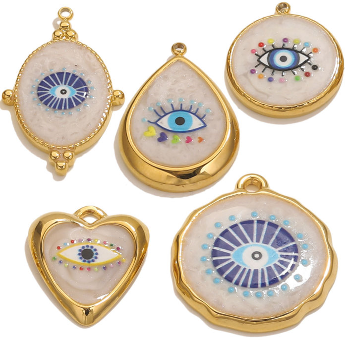 Stainless Steel Vintage Round Blue Eye Pendant DIY Oil Drop Devil's Eye Bracelet Necklace Keychain Jewelry Accessories