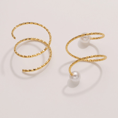 Stainless Steel Adjustable Round Pattern Bead Ring Vacuum Electroplating DIY Pearl Inlaid Open Ring Setting