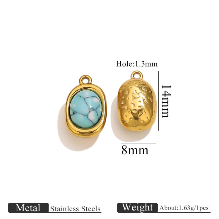 304 Stainless Steel Irregular Size Oval Groove Inlaid Natural Stone Pendant Bohemian Style Handmade DIY