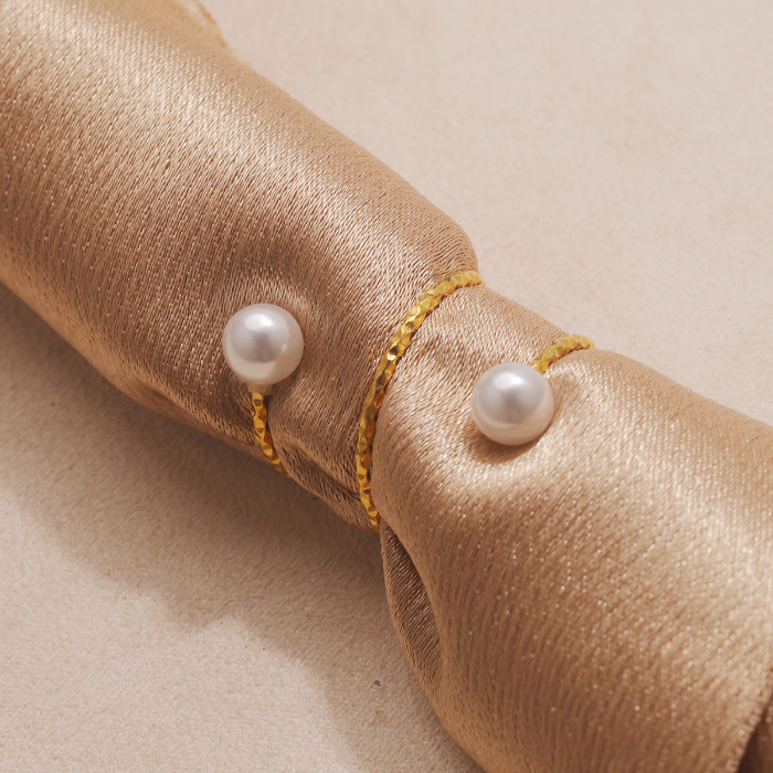Stainless Steel Adjustable Round Pattern Bead Ring Vacuum Electroplating DIY Pearl Inlaid Open Ring Setting