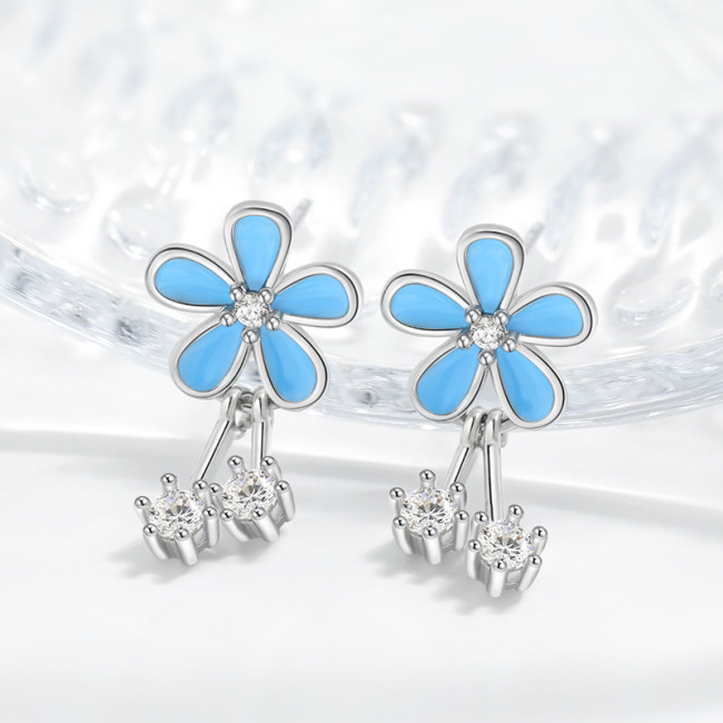 Exquisite Blue Small Flower Tassel Earrings Resin Fashion Versatile High-end Design Sense Minimalist Daisy Stud Earrings