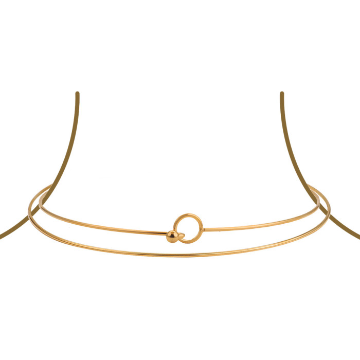 Foreign Trade European and American Style Stainless Steel Mosaic Metal Steel Ring Neck Chain Simple DIY Choker Necklace