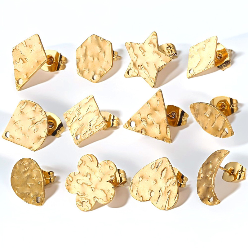 European and American Style Stainless Steel Geometric Stud Earrings Column Embossed DIY Earring Backs with Holes Jewelry Accessories Titanium Steel Earring Making