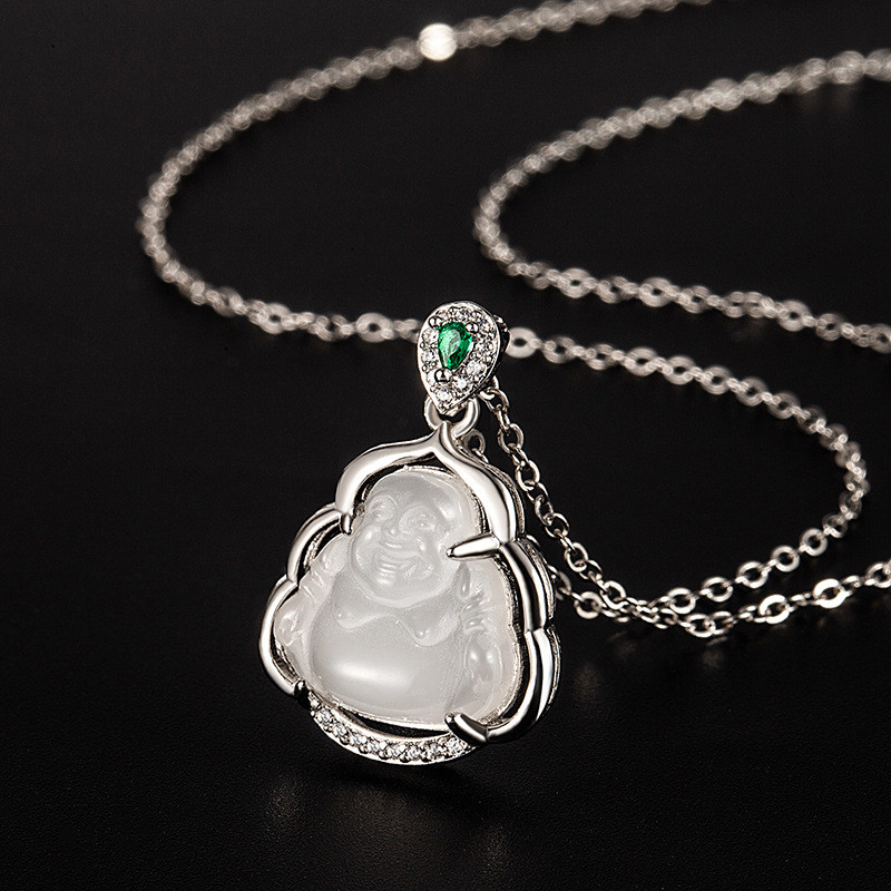 New Chinese Style Jade Ice Transparent Buddha Necklace Accessories for Women, Light Luxury Niche Collarbone Chain, 2024 New Hot-Selling Pendant
