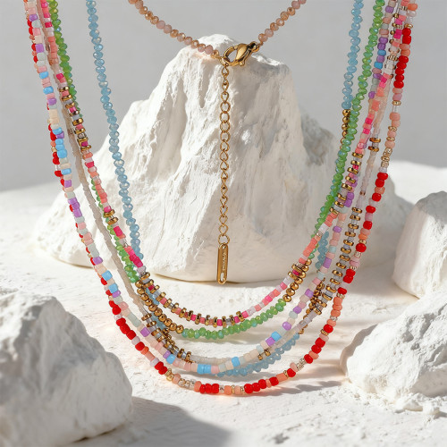 Stainless Steel Elegant Beaded Necklace Bohemian Style Chain Rice Beads DIY Necklace Handmade Irregular Necklace