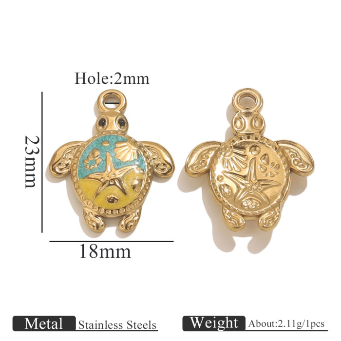 Stainless Steel Gold-Plated Oil-Drip Turtle Pendant Handmade Jewelry Making Materials Creative Ocean Element Pendant