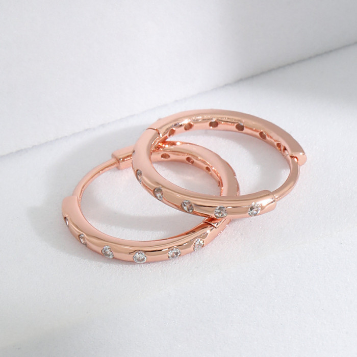 Versatile Hoop Earrings with Stone-Inlaid, Style Arc-Shaped Ear Clips, Simple French Rose Gold Layered Earrings