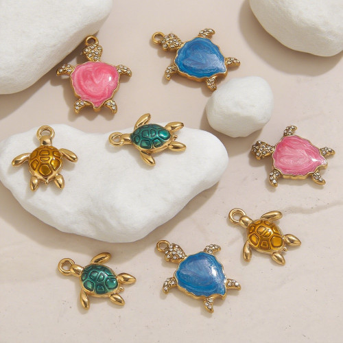 Cross-Border New Product Stainless Steel Big Turtle Small Turtle with Drill Pendant DIY Jewelry Hanging Decoration Wholesale