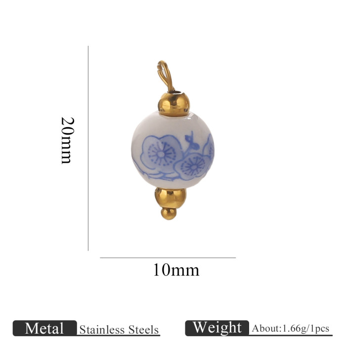 DIY Creative Ceramic Pendant Blue and White Porcelain Stainless Steel Handmade Curved Needle Earrings Hanging Jewelry...