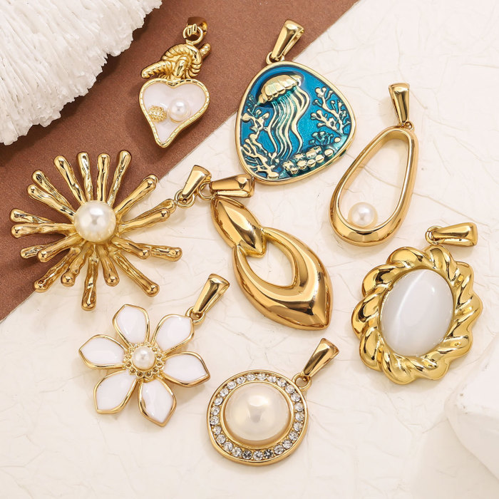 Vacuum Gold Plated Imitation Pearl Pendant DIY Necklace Earring Pendant Stainless Steel Jewelry Accessories Wholesale