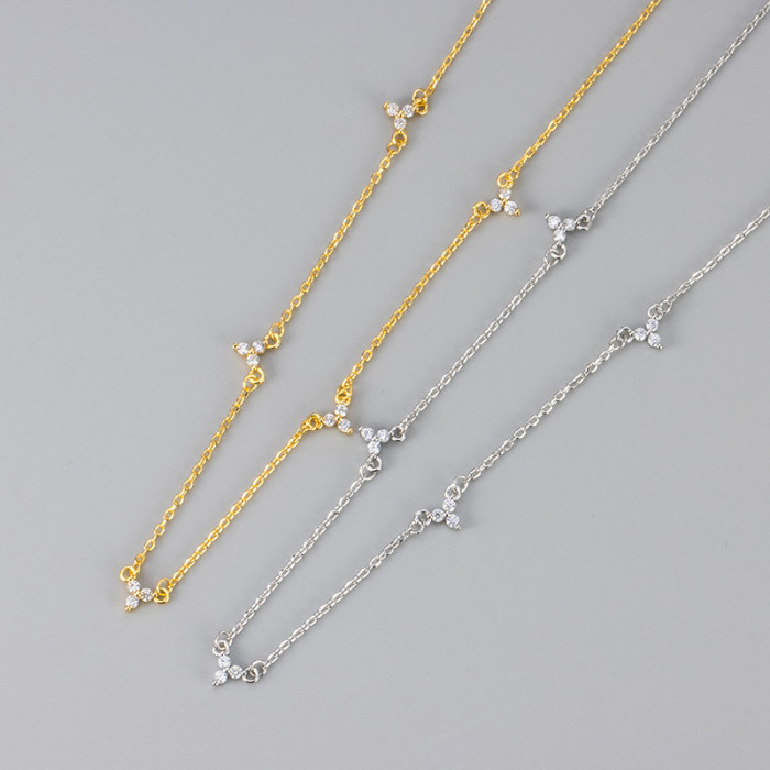 New European and American Cross-Border Micro-Inlaid Three Zirconia Design Geometric Triangle Necklace Exquisite Sweet Mini Temperament Women's Trend