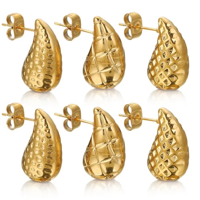 Fashion Versatile Water Drop Pattern Earrings Studs for Women Niche Simple 18K Gold Titanium Steel Ear Jewelry