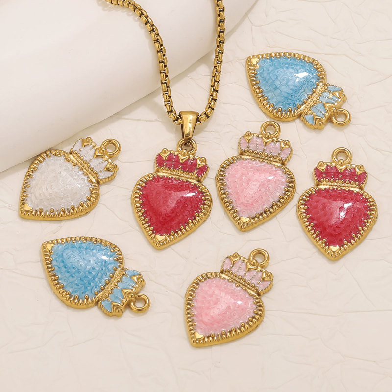 Oil Drip Crown Heart Pendant DIY Stainless Steel Vintage Jewelry Accessories Necklace Bracelet Pendant Wholesale