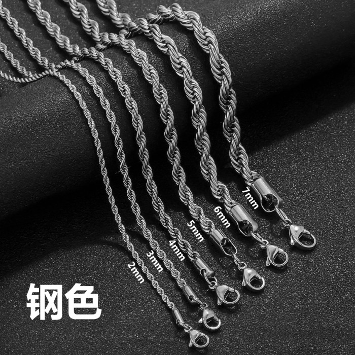 European and American Style Stainless Steel Braided Chain Titanium Steel Twisted Necklace Chain Fashion Jewelry Hip Hop Punk Chain