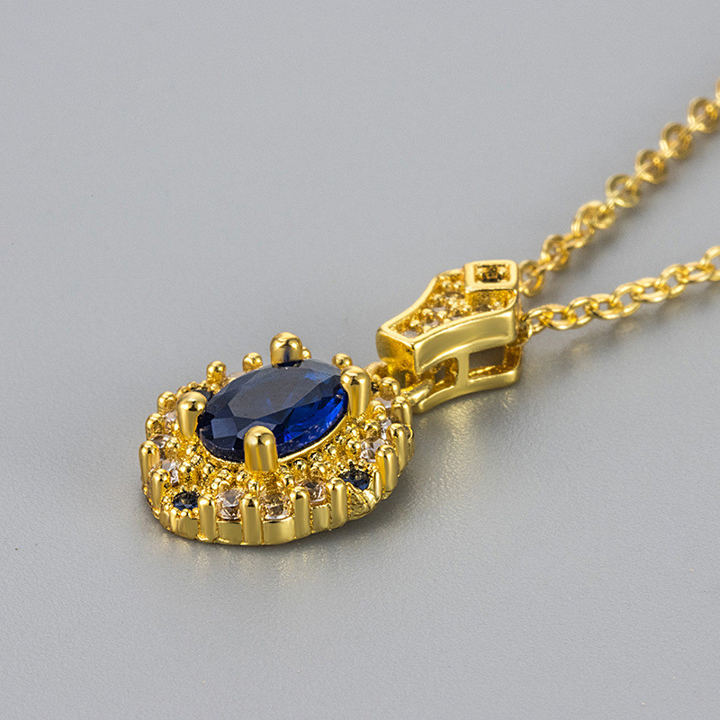 European and American Style Oval Blue Zircon Necklace Elegant Fashionable Light Luxury Women's Collarbone Chain with Exquisite French Design