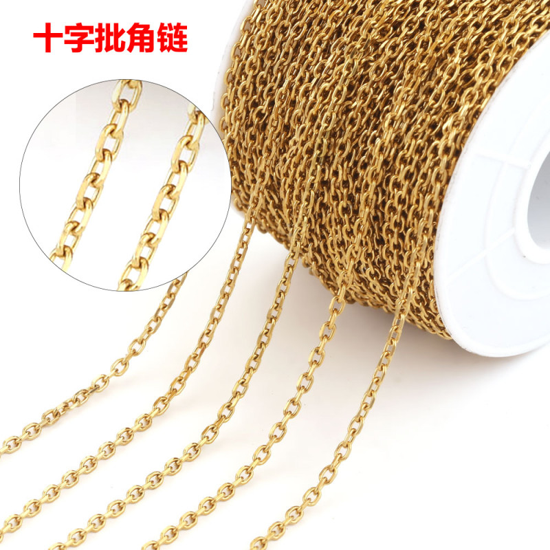 Stainless Steel Chain O-shaped Flat Chain Angled Cross Chain Polished Titanium Steel Electroplated Necklace DIY Jewelry Necklace