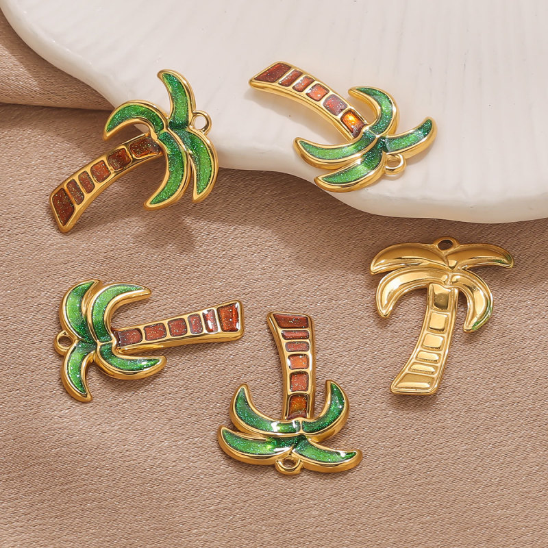 New 18k Coconut Tree Cartoon Cute Trendy Fashion DIY Jewelry Accessories Earrings Pendants Charms