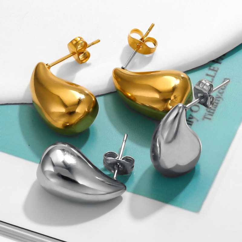 European and American Cross-Border Fashion Versatile Water Drop Pattern Earrings Studs for Women Niche Simple 18K Gold Titanium Steel Ear Jewelry
