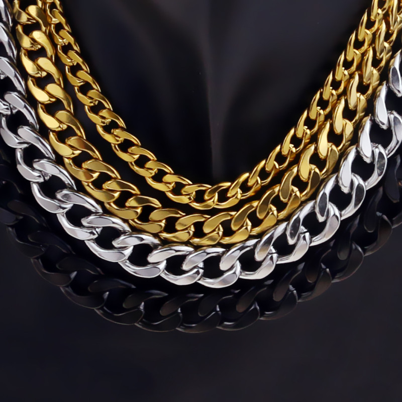 Stainless Steel NK Titanium Steel Couple Necklaces for Men and Women Cuban Big Gold Chain Hip Hop Punk Jewelry Flat Link Chain