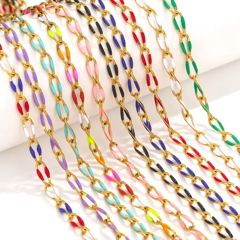 Stainless Steel Oil Drop Chain Oil Drop Twisted Oval Chain Titanium Steel Vacuum Electroplated Gold Chain DIY Necklace Bracelet