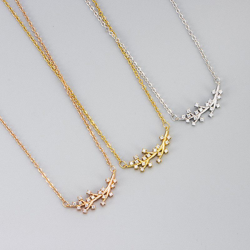 New Necklace Micro Inlaid Tree Branch Women's Clavicle Chain Fashionable Daily Exquisite Niche Design Unique Versatile Jewelry