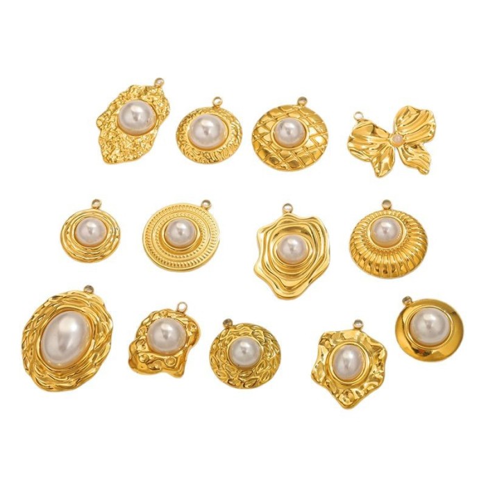 Stainless Steel Ins Style Electroplated 18K Gold Imitation Pearl Pendant DIY Handmade Jewelry Accessories Wholesale,...