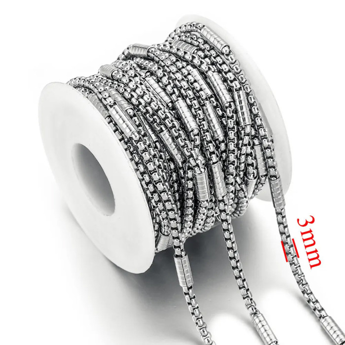 Stainless Steel Square Pearl Press Clamp Horizontal Tube Chain DIY Jewelry Handmade Chain Necklace Bracelet Chain Making Supplies