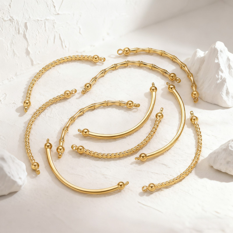 Stainless Steel Gold-Plated Plain Curved Tube Half Bracelet Braided Half Moon Bracelet Bamboo Joint Half Bracelet Pearl Bracelet DIY Accessories