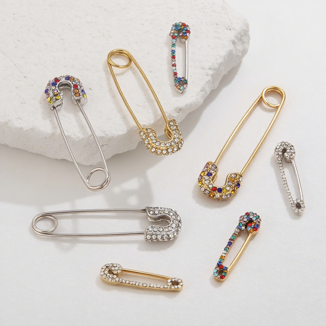 Stainless Steel Multicolor Rhinestone Pin-Style Openable European and American Style Metal Brooch Clothing Accessories DIY Jewelry Wholesale