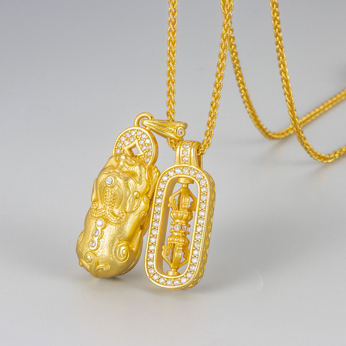 Pixiu Vajra Pendant Necklace Fashion New Chinese Style Ancient Design High-end Feel 2024 Collarbone Chain Hollow Filigree