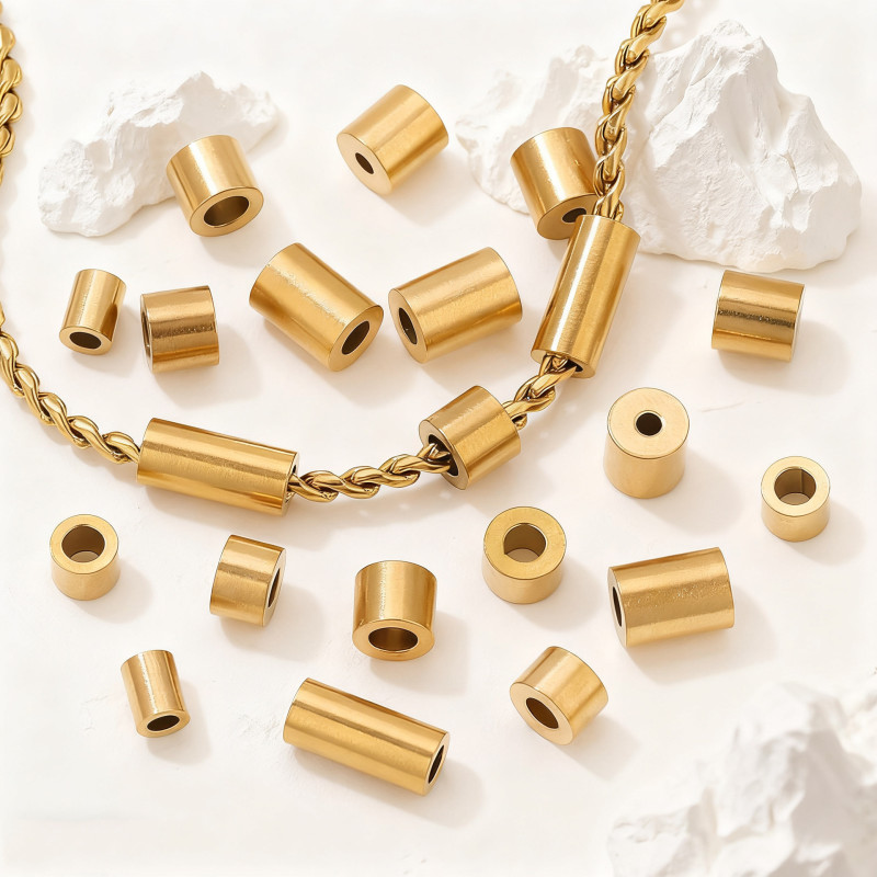 Vintage Gold Long Cylinder Barrel Beads Stainless Steel Through Hole Spacer Beads DIY Bracelet Necklace Jewelry Accessories Wholesale