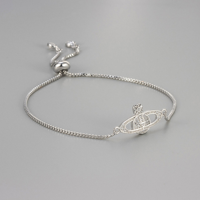 2024 New Micro Inlaid Full Diamond Saturn Planet Bracelet Shiny High-end Chain Simple Personality Women's Fashion European and American Style