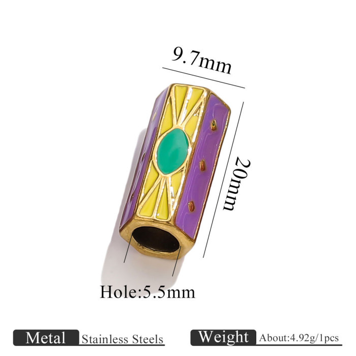 Cross-Border New Stainless Steel Casting Hexagonal Colorful Oil Drop Large Hole Long Beads DIY Jewelry Accessories Parts Wholesale