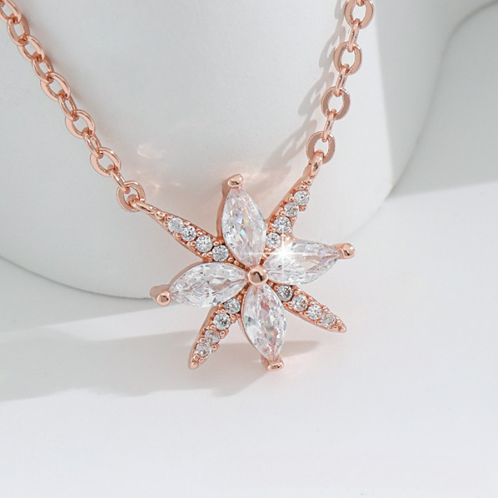 Asymmetric Single Meter Necklace Original Design Layered Style Exquisite Four-Leaf Clover Cross X Letter Meteor Hexagram Necklace