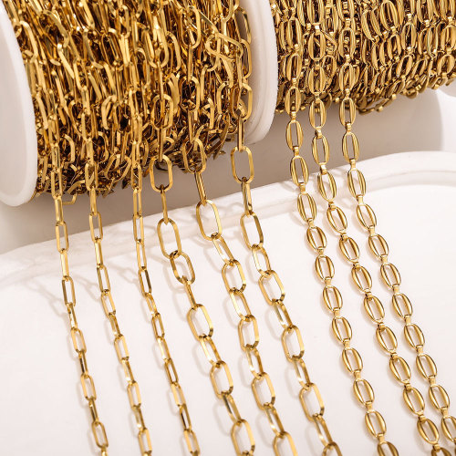 18K Gold Plated Stainless Steel Chain O Link Necklace Bracelet DIY Chain Bead Chain Jewelry Long Cross Chain