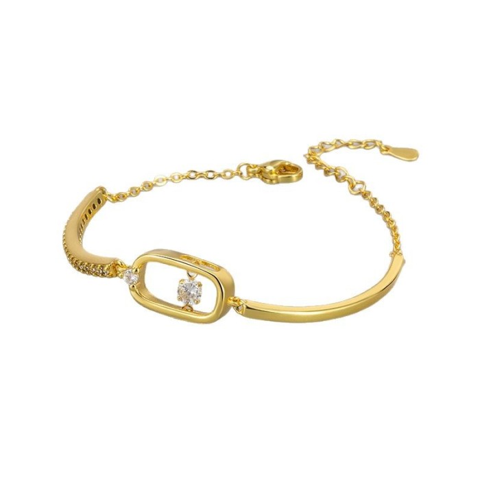 Hollow Geometric Rectangle Smart Zircon Bracelet Light Luxury Style Niche Versatile Bracelet Sweet Temperament Personality High-end Feel
