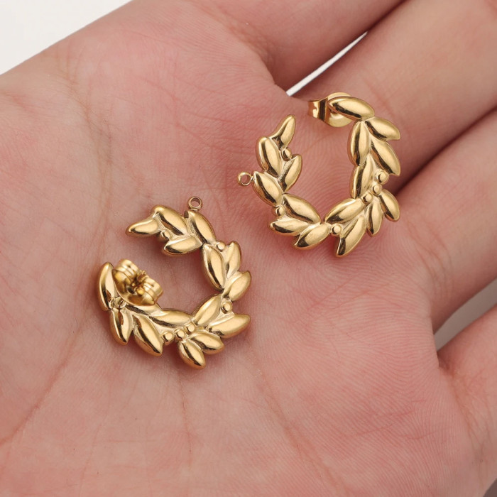 Stainless Steel C-Shaped Gold Wheat Earrings Titanium Steel Earrings DIY Earring Making Supplies Ear Studs Ear Posts...