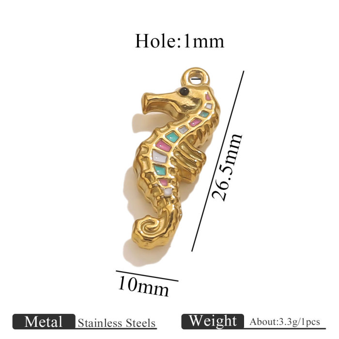 Stainless Steel 18K Real Gold Oil Drop Colorful Seahorse Pendant Fashion Creative Ocean Bracelet Necklace Pendant DIY Jewelry
