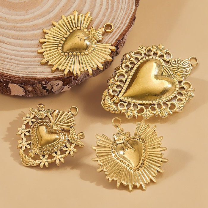 Stainless Steel High-End Fashion Sun Heart 18K Gold Pendant Bracelet Necklace Accessories Titanium Steel DIY Jewelry Components
