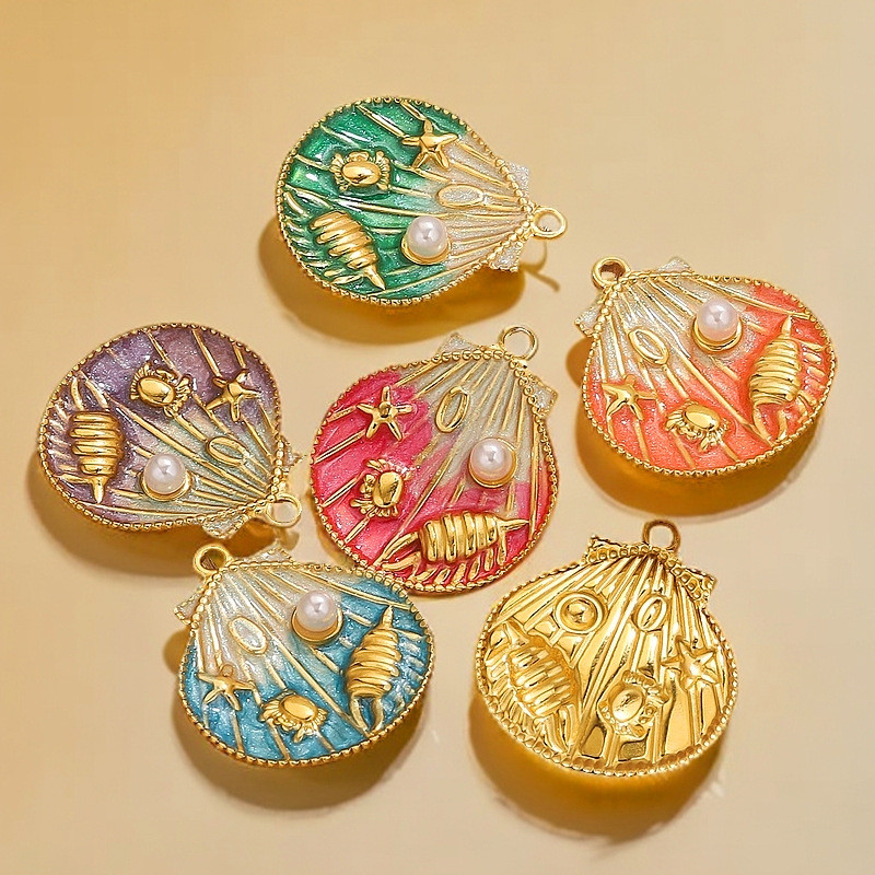 Stainless Steel Vacuum Electroplating Color Retention Gradient Drip Oil Shell Pendant DIY Jewelry Accessories Handmade Wholesale