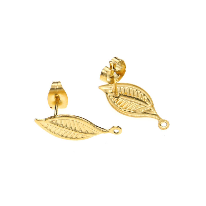 Stainless Steel Earring Accessories Ear Hooks DIY Handmade Leaf Hoop Round Bead Earring Studs Vacuum Gold Plated Earr...