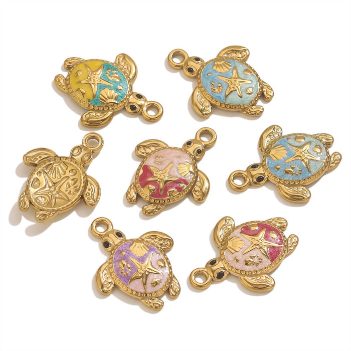 Stainless Steel Gold-Plated Oil-Drip Turtle Pendant Handmade Jewelry Making Materials Creative Ocean Element Pendant