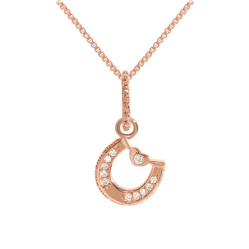 Original Design Heart Pendant Necklace Simple and Elegant Diamond-Encrusted Korean Style Horseshoe U-Shaped English Letter Necklace